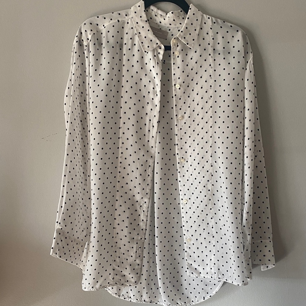 Everlane White Blouse with Black Polka Dots